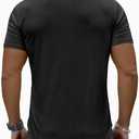 PLEPAN Mens Muscle T Shirts V Neck Short Sleeve Henley Shirt (Black, L)