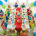 Potchen 4 Pcs Cartoon Table Runner 13 x 72 Inch Blue Sky White Cloud Cow Print Red and Yellow Table Runner Party Supplies Decor for Baby Shower Boy Girl Birthday Party Decorations