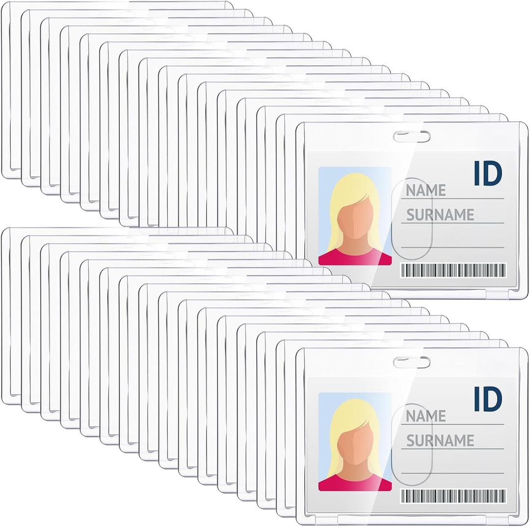 Geyoga 60 Pcs Acrylic ID Badge Holder Clear Plastic Card Holder Heavy Duty Horizontal Badge Holders 2.3 x 3.9 Inches Transparent Card Protector Cover for Office Hospital Products Employees Name Tags