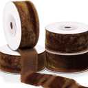 Preboun 4 Rolls Christmas Velvet Ribbon for Gift Wrapping 24 Yards Total Frayed Edge Velvet Silk Ribbon for Christmas Wedding Baby Shower DIY Crafts Decor(Orange Copper,1 Inch)