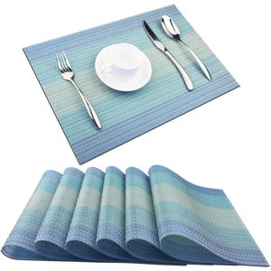 PIGCHCY Placemat,Washable Woven Non-Slip Insulation Durable Placemat Vinyl Table Mat Set of 6 (6pcs Placemats, Coastal Blue)