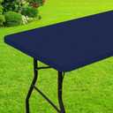 Smiry Rectangle Picnic Table Cloth, Waterproof Elastic Fitted Tablecloths for 6 Foot Tables, Washable Polyester Table Cover for Camping, Indoor and Outdoor (Navy, 36"x72")