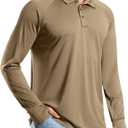 Pudolla Men's Long Sleeve Golf Polo Shirt UPF 50+ Lightweight Sun Protection Cool SPF Hiking Shirts for Men (X-Large, Khaki)