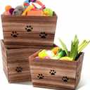 3 Pack Large Wooden Storage Crates Cube Bins 15.8 x 10.2 x 9.8 Inch Hollow Claw Rustic Wood Storage Boxes with Handles Dog Toy Basket Handmade Farmhouse Decorative Wood Crate for Display