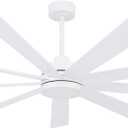 64" Ceiling Fan No Light White, 6-Speed Noiseless Reversible DC Motor, 9 Blades Industrial Ceiling Fan with Remote and 4.5"/12" Downrods for Home or or Commercial Use (64", White)