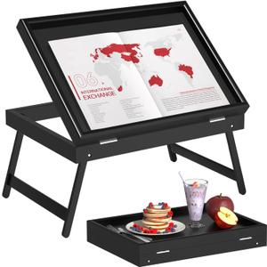 Artmeer Bed Tray Table Breakfast Food Tray with Folding Legs Serving Tray for Laptop Desk, Sofa,Platters,TV,Snack,Eating Tray(Black, Medium)