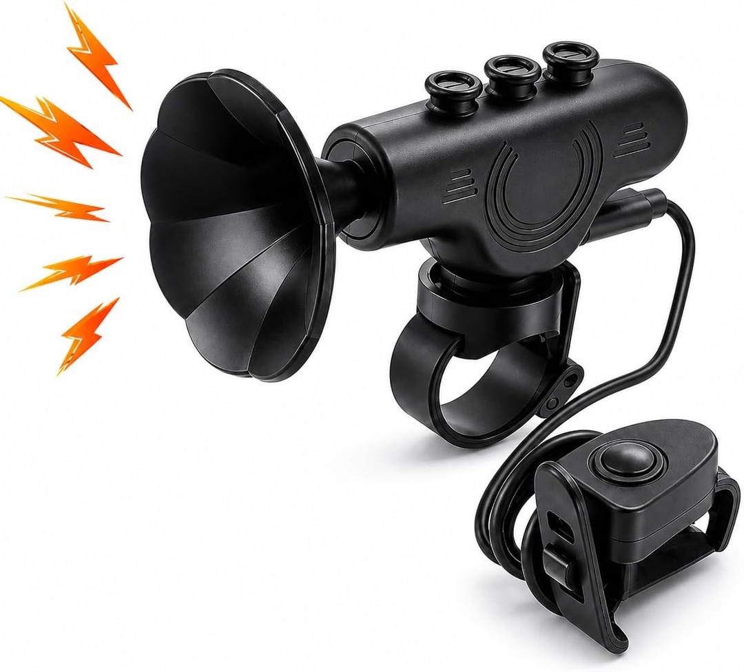 Electric Bike Horn, 120dB Waterproof Electronic Bicycle Bell with 300mAh Rechargeable Battery | Bicycle Horn for Handlebars | Easy Installation Bells for Adults, Kids Mountain Bike & Ebike - Black