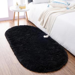 Noahas Fluffy Black Rugs for Bedroom Living Room,2'X5' Oval Throw Rug for Kids Room,Shag Hallway Runner Rug,Small Soft Shaggy Bedside Non-Slip Plush Nursery Dorm Carpet Home Decor Aesthetic (2' x 5' (Oval))