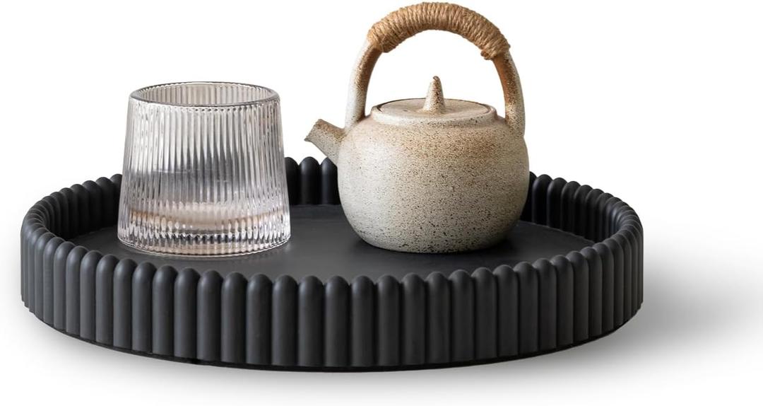 Coffee Table Tray, Home Decor Round Tray, Concrete Black Coffee Table Decor Trays, Serving Decorative Trays for Dining Table (11")