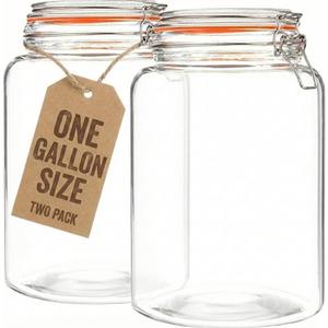 kitchentoolz Large 1 Gallon Glass Mason Jar with Hinged Lids, Extra Wide-Mouth Airtight Leakproof Sealed Canning Jars, Pickling Container, Preserving & Flour Storage - Pack of 2