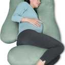 MOON PARK Pregnancy Pillows for Sleeping - U Shaped Full Body Maternity Pillow with Removable Cover - Support for Back, Legs, Belly, Hips - 57 Inch Pregnancy Pillow for Women - Green, Velvet Cover - 57 Inch