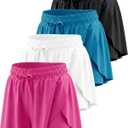 Real Essentials 4 Pack: Girls' 2-in-1 Dry Fit Athletic Flowy Shorts - Butterfly Dance Skirts for Youth & Teens (Ages 4-18) (S)