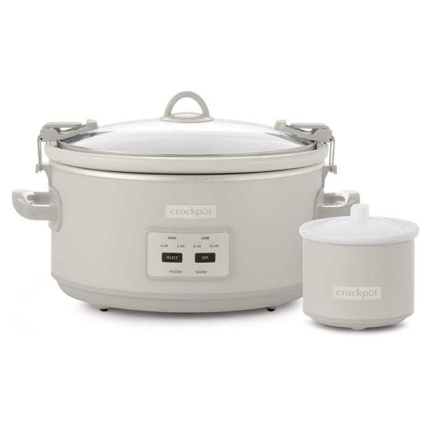 Crock-Pot Designer Series 7qt Slow Cooker with Bonus Little Dipper Mushroom: 4 Settings, Stoneware, Stainless Steel, Keep Warm