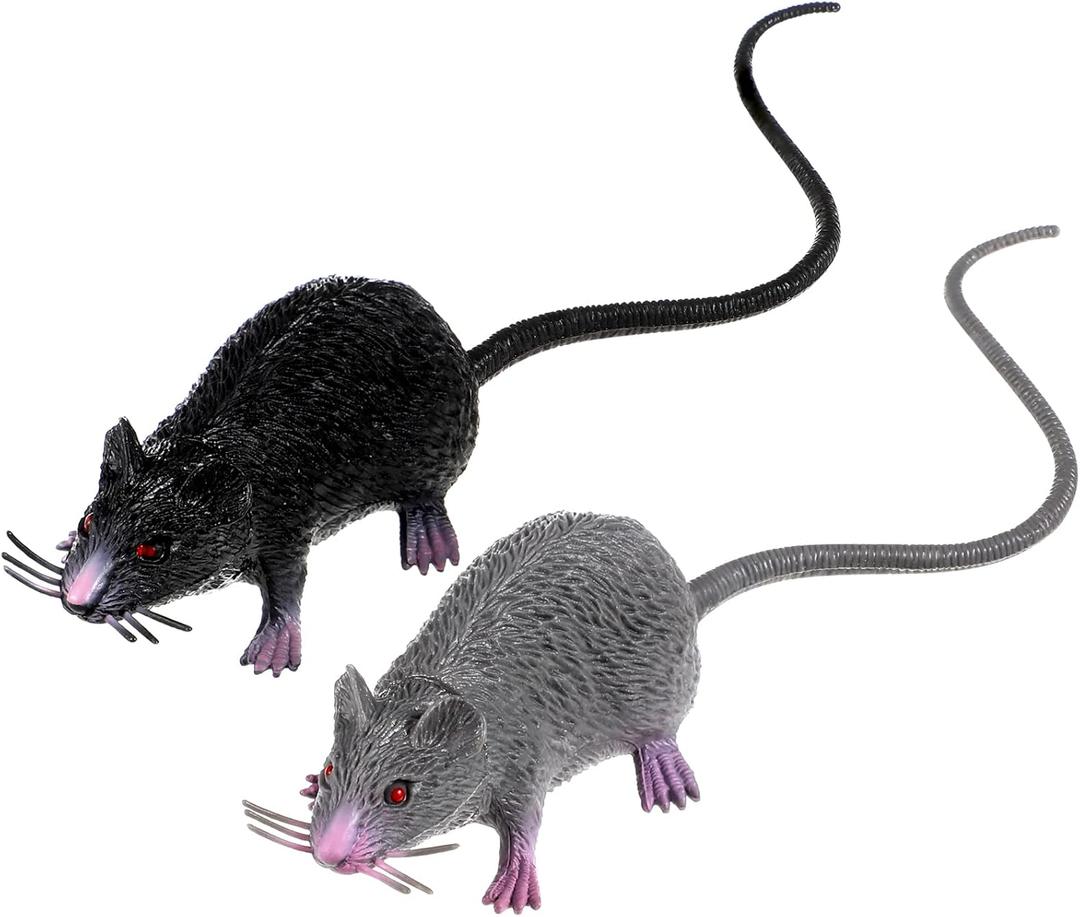 LUOEM 2pcs Lifelike Fake Mouse Realistic Mice Spooky Rat Halloween Prank Toy Creepy Halloween Party April Fool's Day Decorations M (Black, Gray)