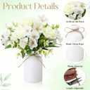 6 Set Fake Flowers with Vase Artificial Roses Bouquets Table Centerpiece Ceramic Vase Rope Decor for Wedding Engagement Holiday Party Bridal Shower Home Decor(Classical White)