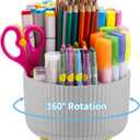 Marbrasse Desk Organizer, 360-Degree Rotating Pen Holder, Desk Organizers and Accessories with 5 Compartments Pencil Holder, Art Supply Storage Box Caddy for Office, Home (Grey)