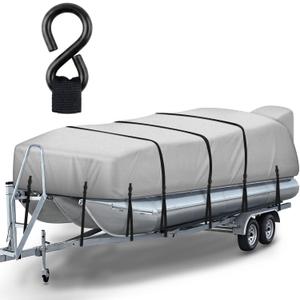 Pontoon Boat Cover Adjustable Metal Hook 16-18 ft with Motor Cover,Gray