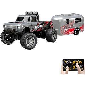Mini Rc Truck, 1:64 Scale Monster Truck Remote Control Car with Lights, 2.4Ghz Remote Control, Mini Alloy Monster Truck Rc, Speed/Steering Adjustable (Grey)