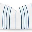 Hofdeco Premium Coastal Hampton Style Patio Indoor Outdoor Lumbar Pillow Cover Only, 12"x20" Water Resistant for Backyard, Couch, Baby Blue Navy Stripe White Tassels
