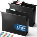 SortRax Plastic High Capacity Hanging File Folders, 4" Expansion for Bulky Documents, Side-Sealed Accordion Pocket, Supports Heavy Files, Letter Size, Movable Dividers, Insertable Tabs, 6 Pack