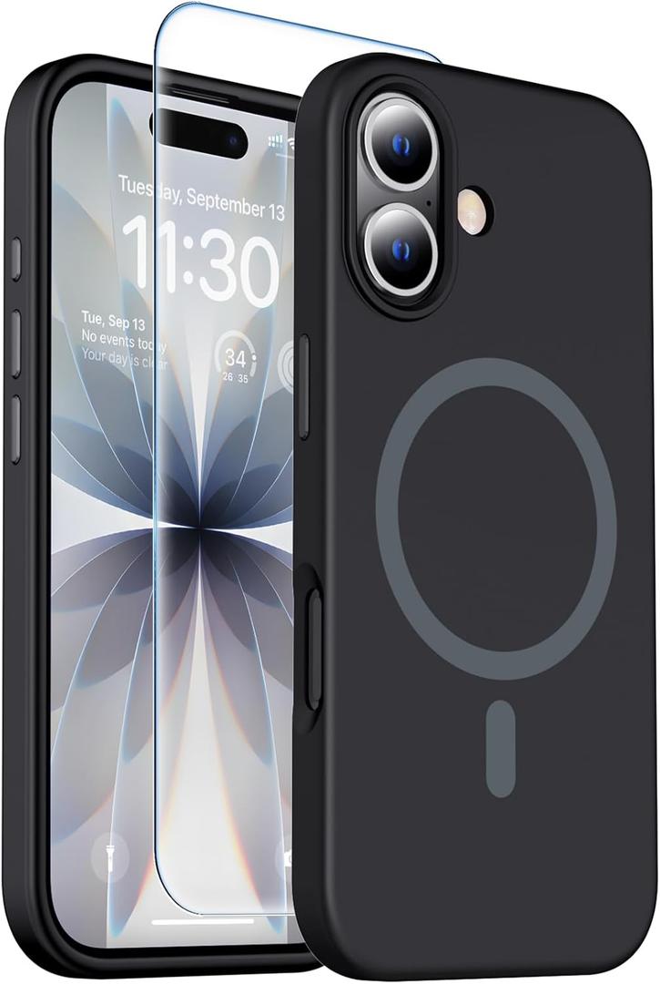 Magnetic for iPhone 17 Case [Compatible with MagSafe] [Soft Anti-Scratch Microfiber Lining],Premium Silicone with Screen Protector,Shockproof Protective Phone Case 6.3",Black