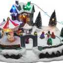 Christmas Village Houses, Snow Village Ice Rink with 8 Musical for Xmas Decorations Home Tabletop Display