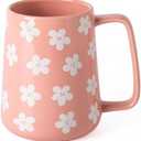 TaoTaojarvie Ceramic Coffee mugs, 24 oz, Extra Large Mugs, Big Tea&Coffee Cups, Large Handle, Floral Pattern,Pottery Mugs,Wide Bottom Coffee Mug for Office/Home, Microwave and Dishwasher Safe. (Pink)
