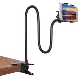 Gooseneck Bed Phone Holder, Flexible Long Arm Clip On Phone Holder for Bed, Desk, Headboard, Bedside, 360 Adjustable Cell Phone Clamp Mount Stand, All 4-7" Cellphone