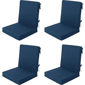 Outdoor Chair Cushions, Water-Resistant & Fade-Resistant, Patio Furniture Lawn Dining Chair Seat Replacement with Mid Back, Ties Zipper, Removable Cover, 18 x 16.5 Inch, Set of 4, Navy Blue, 18" x 16.5" 4 Pack