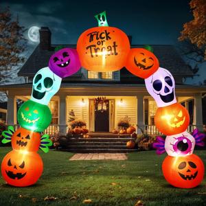 10FT Halloween Inflatables Pumpkin Skeleton Archway with Built-in LED Lights  Blow Up Yard Decoration with Candy Pumpkins for Indoor Outdoor Lawn Garden
