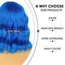 Short Bob Wavy Wig with Bangs for Women Loose Curly Shoulder Length Synthetic Cosplay Wig Bob for Girl Colorful Costume Wigs (Blue)