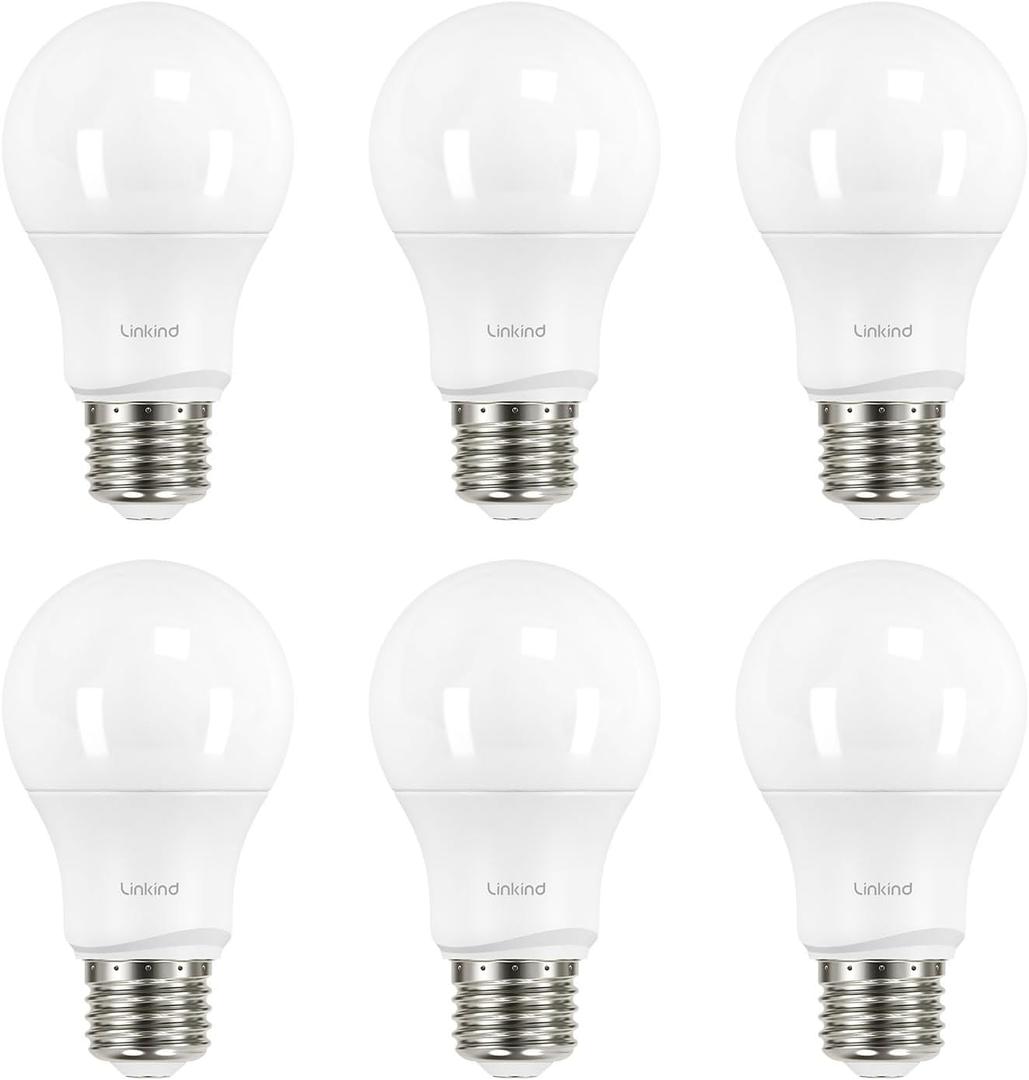 Linkind A19 LED Light Bulbs Dimmable, 40 Watt Equivalent, E26 Base, 2700K Soft White, 5W 450 Lumens CRI80+, 120V, UL Listed FCC Certified, LED Lights for Bedroom Living Room Home Office, 6 Packs