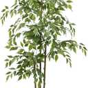 5ft Artificial Ficus Tree with Triple Trunk & White Planter Faux Ficus Tree | Lifelike Faux Ficus Tree with Natural Wood Trunks, Tall Fake Potted Plant for Indoor Living Room Home Office Corner Decor