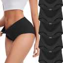 Sunm Boutique Seamless Womens Underwear, No Show Full Coverage Briefs, Tummy Control High Waisted Panties for Women (5 Pack, Large, Black)