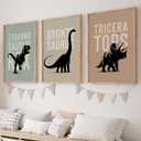 3Pcs Nursery Dinosaur Canvas Wall Art Bronto,Trike,T.rex Painting Picture Wall Decor Adorable Toddler Dino Poster Print Artwork for Kids Boys Room Nursery Classroom Playroom Home Decoration (1216in)