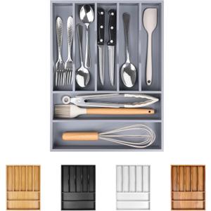 Kitchen Silverware Drawer Organizer and Storage Organizador Small De Cucharas y Tenedores Cubiertos Para Gavetas Cocina Para Gabinete Cajones Cocina Cajones Cocina Para Gabinete Hogar y Cocina Ofertas (7 Slots) Gray