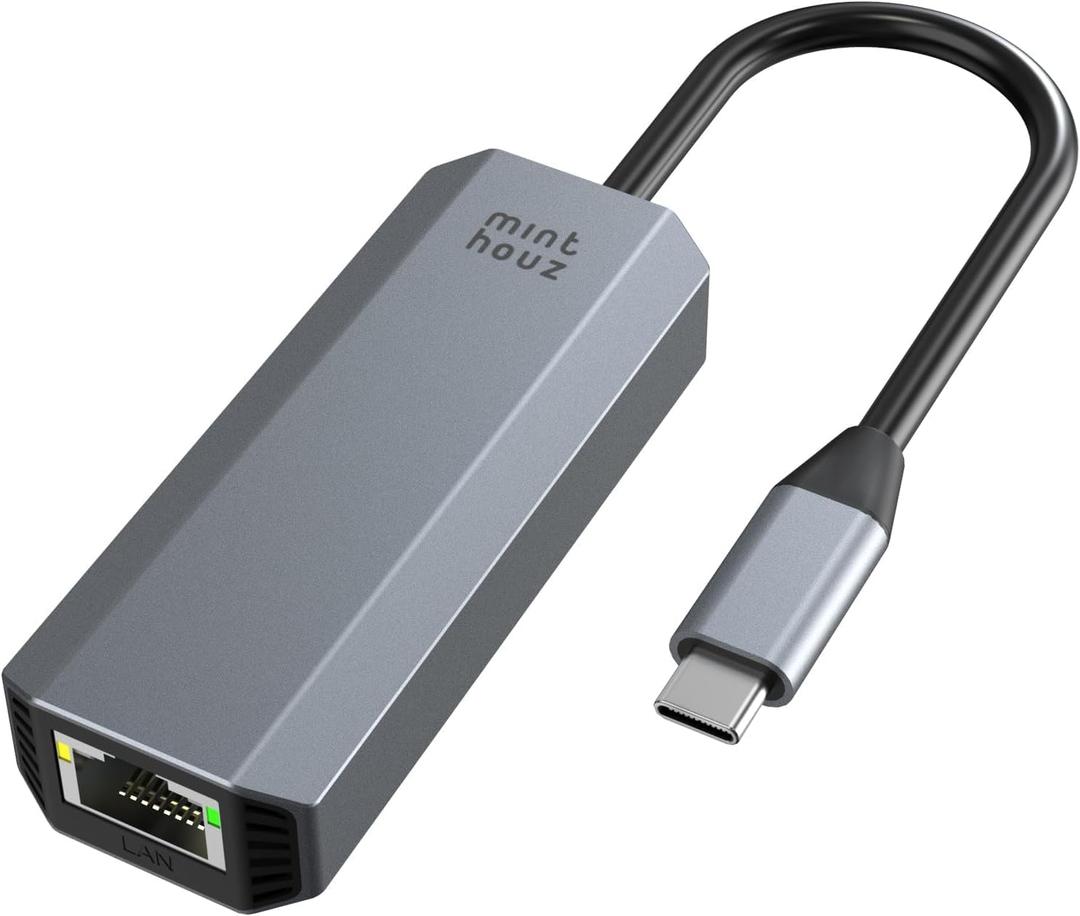 Minthouz 5Gbps USB-C to Ethernet Adapter, RJ45 to USB C 5 Gigabit LAN Network Adapter, Grey Aluminum Case Ethernet to USB Network Dongle Compatible with Laptops, Computers, MacBook, Surface and More