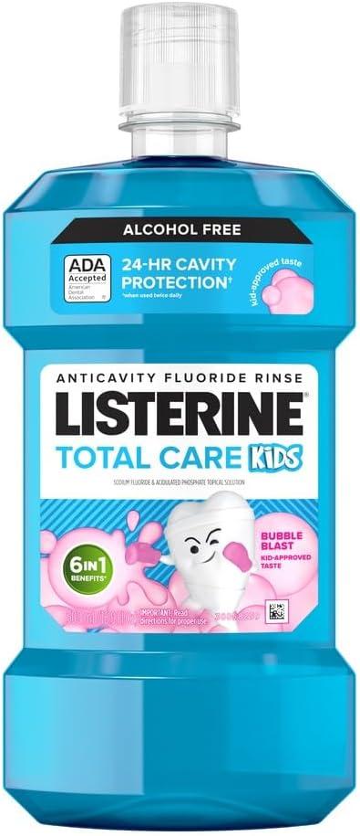 Listerine Total Care Kids Mouthwash, ADA Accepted, Alcohol Free Anticavity Sodium Fluoride Mouthwash, Oral Rinse for Cavity Protection, Bubblegum Flavor, 16.9 Fl. Oz, Pack of 1