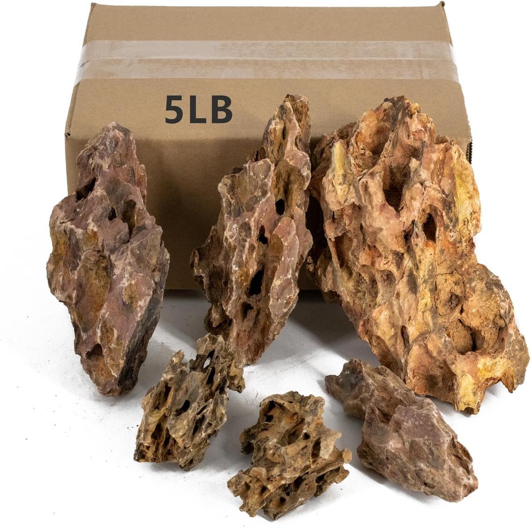 Aquarium Rocks Dragon Stone Natural Hardscape Stone for Aquariums, Fish Tanks, Bonsai, Terrariums, Wargaming Dioramas, Indoor or Outdoor Gardens-5lb(2-6 Inch)