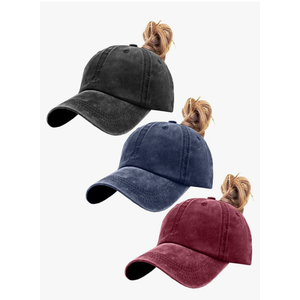Womens Vintage Washed Distressed Baseball-Cap with Ponytail Hole Sport Golf Hat