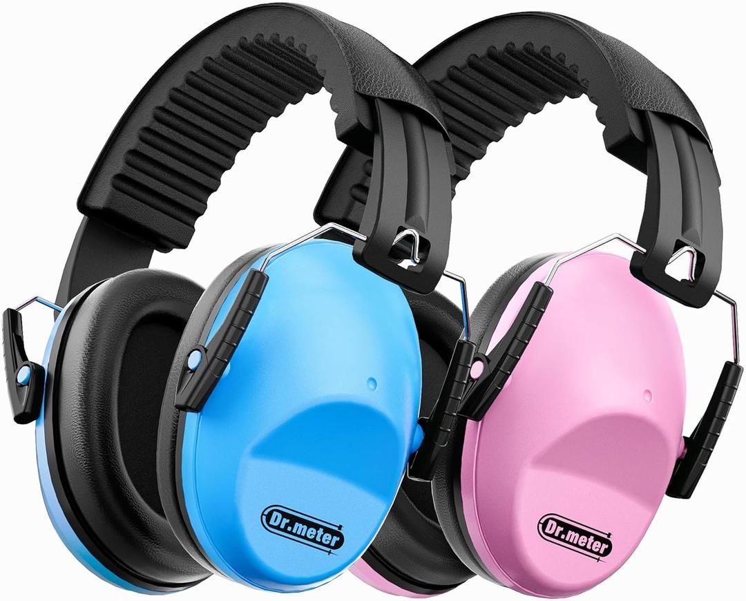 Ear Muffs for Noise Reduction: EM100 27.4SNR Kids Noise Cancelling Headphones with Adjustable Headband - Adults Kids Ear Protection for Monster Truck Concert Autistic Sensory 2PACK (Blue and Pink)