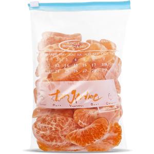 120 Pack Calendar Slider Quart Freezer Bags Reusable Food Storage Bags Slide Zipper Expandable Bottom Clear Plastic Freezer Bags With Write-On-Label For Food Storage (Blue)