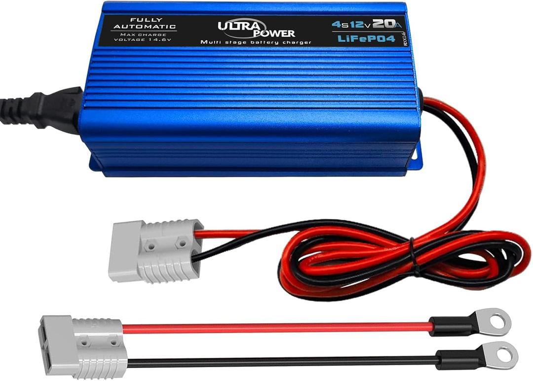 ULTRAPOWER 12V 20A LiFePO4 Battery Charger,14.6V Automatic Lithium Battery Charger,AC/DC Battery Chargers,Anderson Connector for RV,Marine,Solar Systems and Lithium LiFePO4 Deep Cycle Batteries