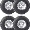 AR-PRO (4-Pack) 10-Inch Solid Rubber Tire Wheels - Replacement 4.10/3.50-4" Flat Free Tire with 5/8" Bearings, 2.2" Offset Hub - Perfect for Lawn Garden Cart, Hand Truck, Wheelbarrow, Utility Cart (Silver)