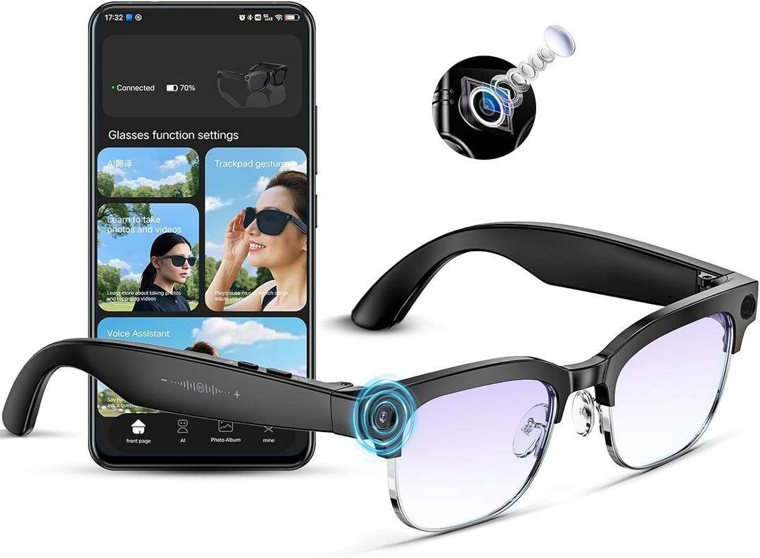 Mingtawn AI Smart Glasses 8MP Anti-Shake Camera Glasses, 290mAh, BT Call, 4K HD Camera with Video Recording Dual Mic, IP66, Simultaneous Interpretation/GPT Identify ObjectsBlue Light 2