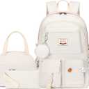 Hey Yoo School Backpack for Girls Backpack with Lunch Box Teen Girl Backpack Set Cute School Bag Bookbag for Teen Girls (White)
