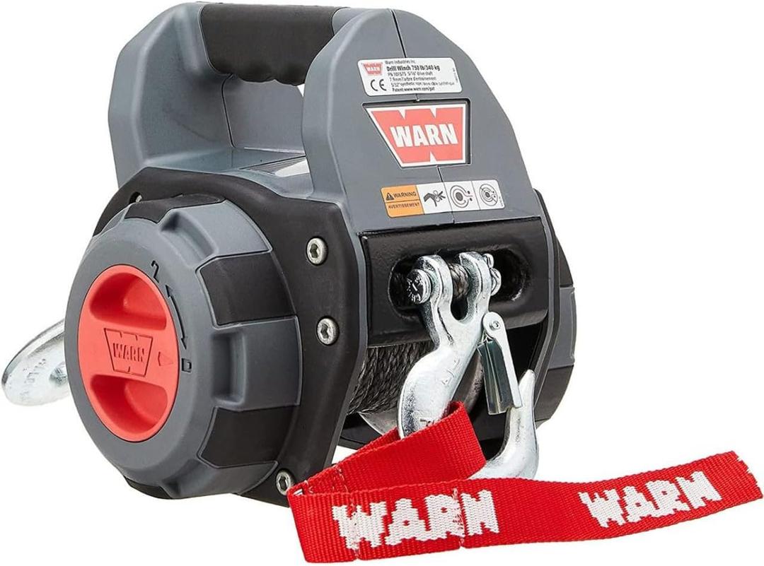 WARN Drill Winch  750 lb Portable Pulling Winch with Synthetic Rope | Drill-Powered Operation | Lightweight, Compact Design with Hook & Controls | Ideal for Trailers, ATVs, UTVs.
