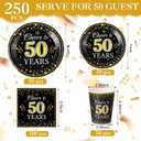 Pickmesh 250 Pcs 50th Birthday Party Supplies Decorations Serve 50 Black Gold Cheers to 50 Years Disposable Paper Plates Napkins and Cups for Women Men 50th Birthday Wedding Anniversary Party Supplies, approx. 9 inches