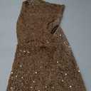 VERWIN Sequins Fashion Sleeveless Oblique Collar Mermaid Women's Maxi Dress Bodycon Dress Party Dress (Large, Camel)