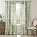 jinchan Linen Floral Curtains for Living Room 96 Inch Length Black Flower Cottage Core Farmhouse Curtains Rod Pocket Back Tab Boho Semi Sheer Window Drapes Bedroom Set 2 Panels Black on Green